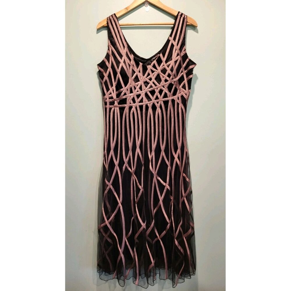 Black Tan Mesh Geometric Applique Sleeveless Midi Dress Whimsigoth Fairygoth XL